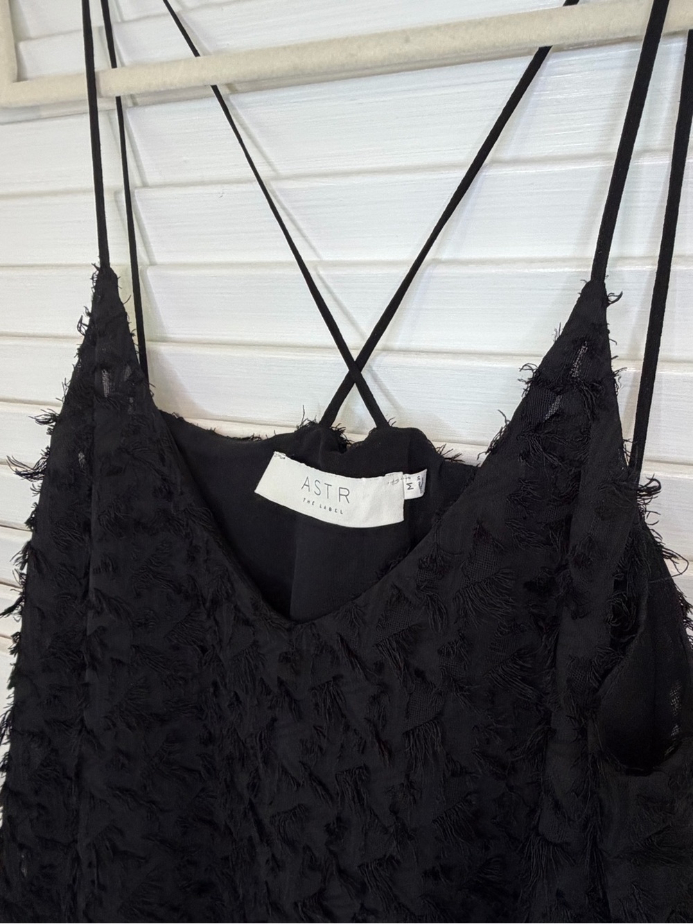 ASTR The Label Black Fringe Strappy Tank Size M